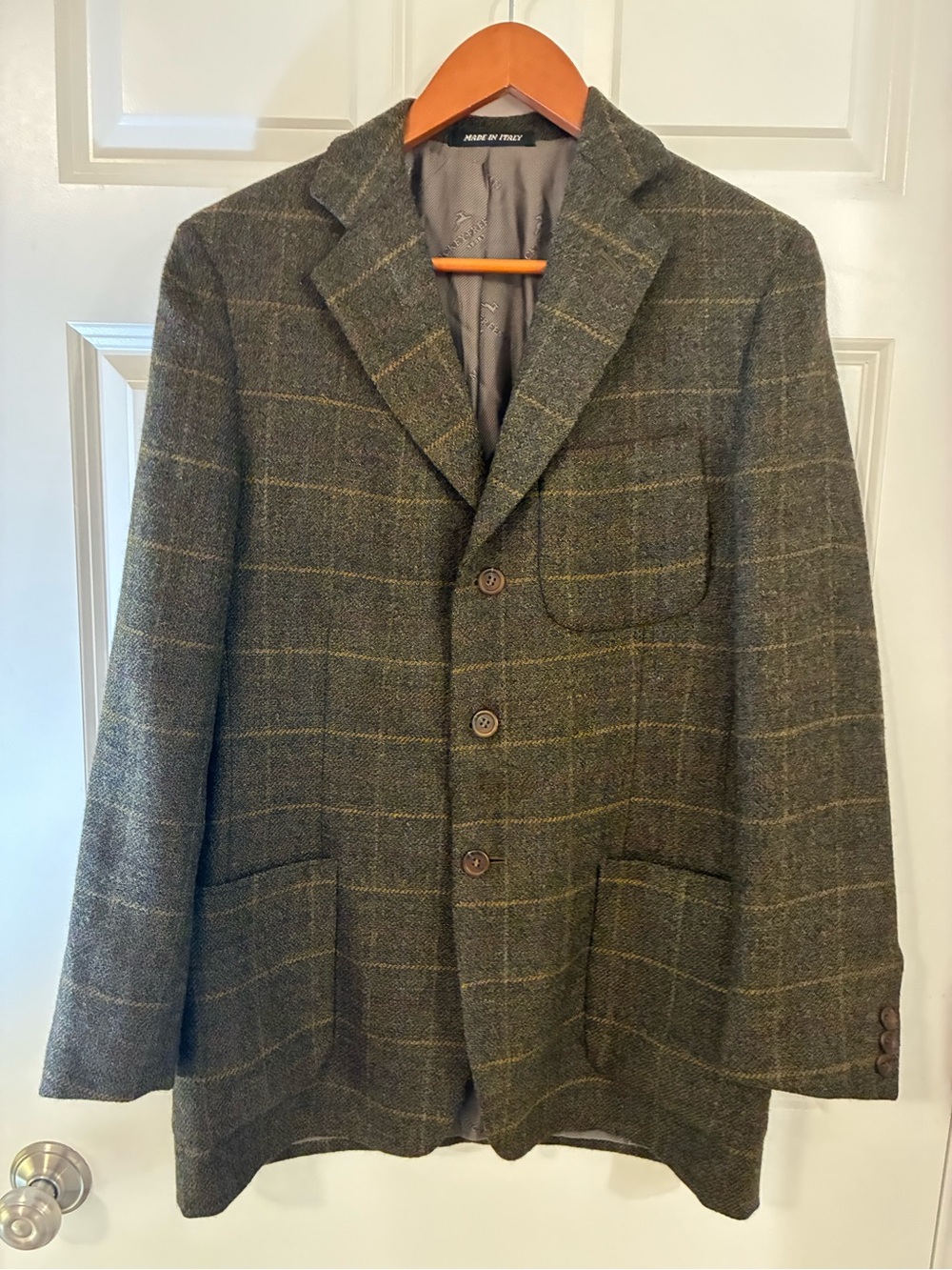 Hickey Freeman Sport 100% Pure Wool Plaid Blazer S Italy 🇮🇹